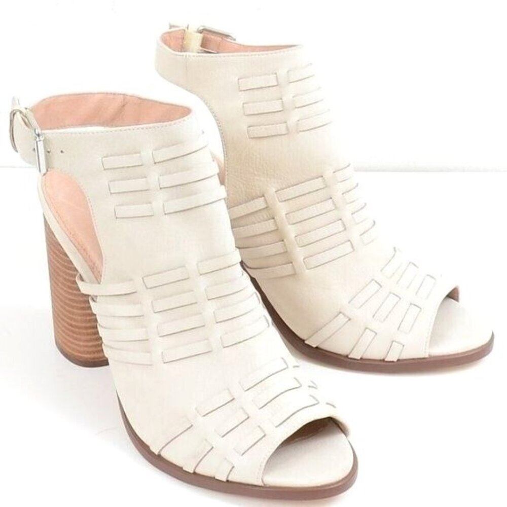 Caslon Women's 10M Leather Caged Open Toe Block Heels Sandals Festival Western